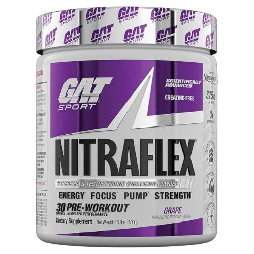 GAT SPORT, Nitraflex Advanced Pre-Workout Powder, Increases Blood Flow, Boosts Strength and Energy, Improves Exercise Performance (Grape, 30 Servings)