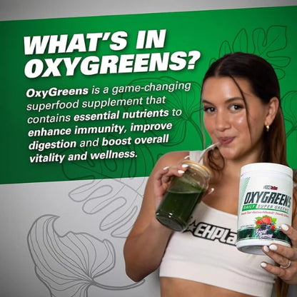 EHP Labs OxyGreens Super Greens Powder - Spirulina & Chlorella Superfood, Green Juice Powder & Greens Supplements with Prebiotic Fibre, Antioxidants & Immunity Support, 30 Serves (Forest Berries)