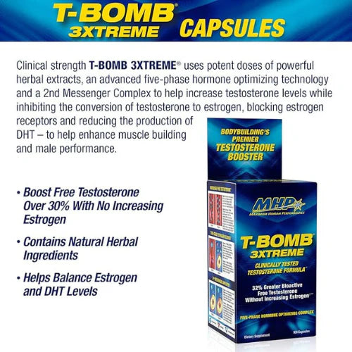 MHP T-Bomb 3xtreme Clinically Tested, Testosterone Booster for Men, Increase Libido, 168 Count