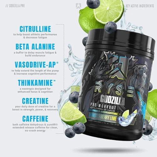 RYSE Up Supplements Noel Deyzel x Godzilla Pre Workout | Intense Pumps, Energy, & Focus | Citrulline & Beta Alanine | 400mg Total Caffeine | 40 Servings (Monsterberry Lime)