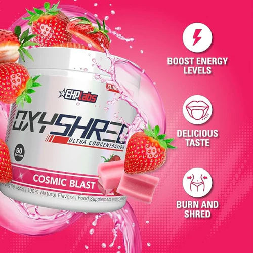 EHP Labs OxyShred Pre Workout Powder - Preworkout Powder with L Glutamine & Acetyl L Carnitine, Energy Boost Drink - Cosmic Blast, 60 Servings