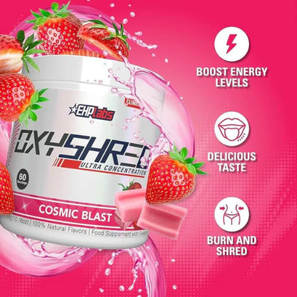 EHP Labs OxyShred Pre Workout Powder - Preworkout Powder with L Glutamine & Acetyl L Carnitine, Energy Boost Drink - Cosmic Blast, 60 Servings