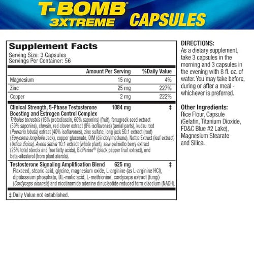 MHP T-Bomb 3xtreme Clinically Tested, Testosterone Booster for Men, Increase Libido, 168 Count