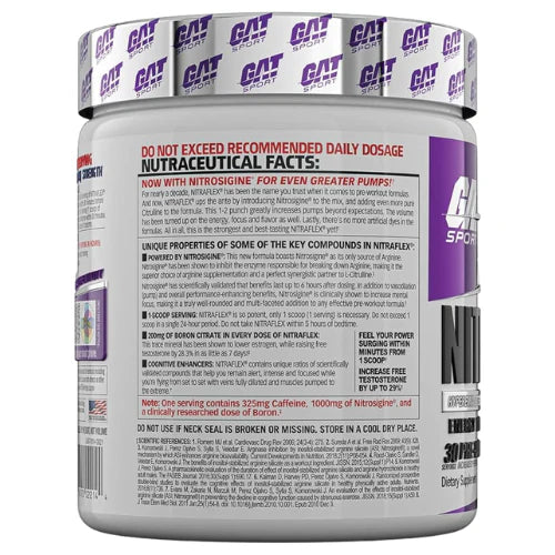 GAT SPORT, Nitraflex Advanced Pre-Workout Powder, Increases Blood Flow, Boosts Strength and Energy, Improves Exercise Performance (Grape, 30 Servings)