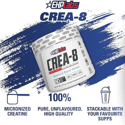 EHP Labs CREA-8 Creatine Monohydrate Powder - Creatine Supplement for Muscle Growth, Increased Strength, Enhanced Energy Output and Improved Performance, Unflavored - 100 Servings (500g)