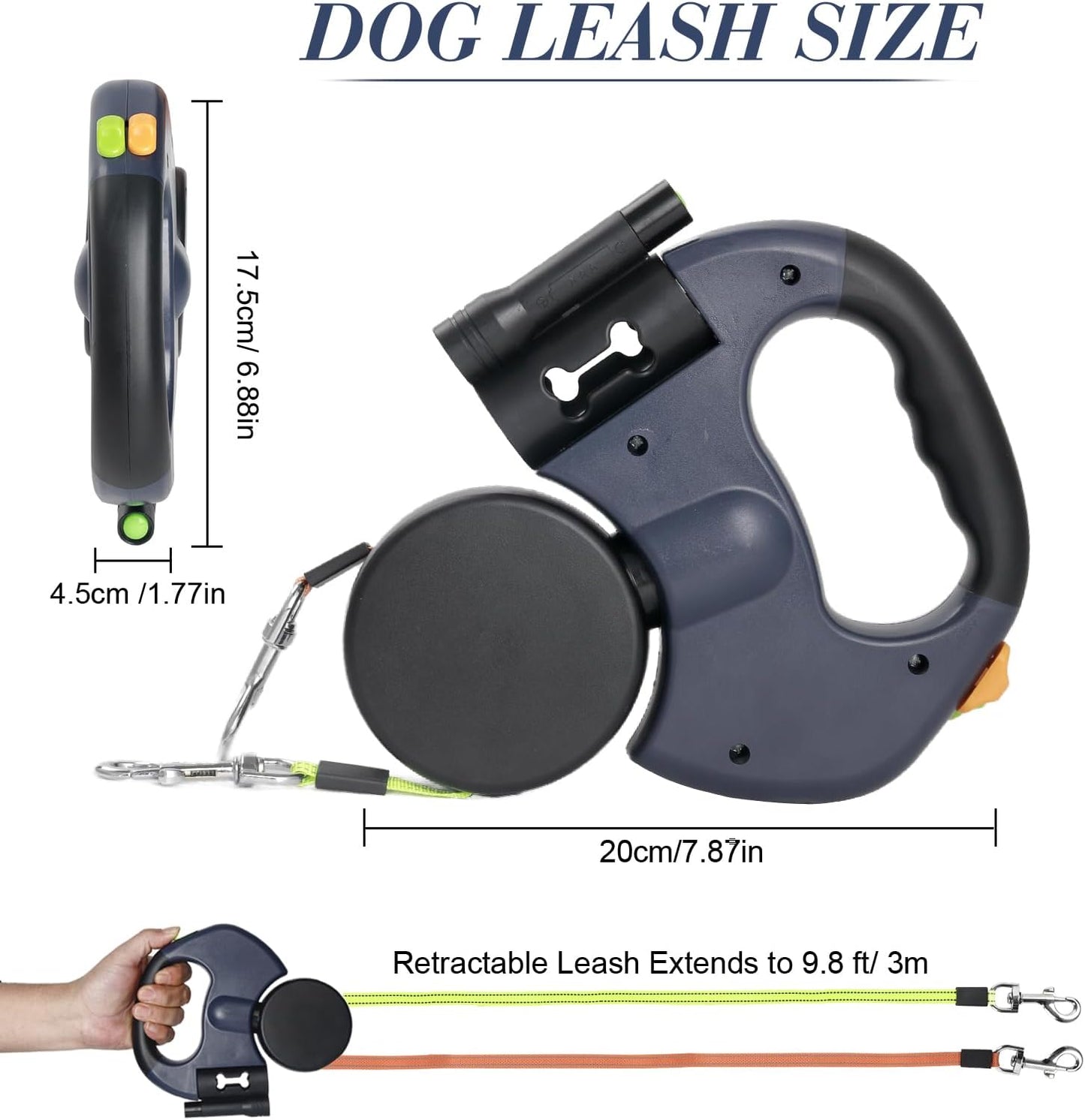 Wigzi - 2025 Edition - 2 Dog Retractable Leash – Featuring Our Incredible Silicone Gel Handle - No Tangle Engineering. Each Dog 50 lb up to 10 ft Distance....