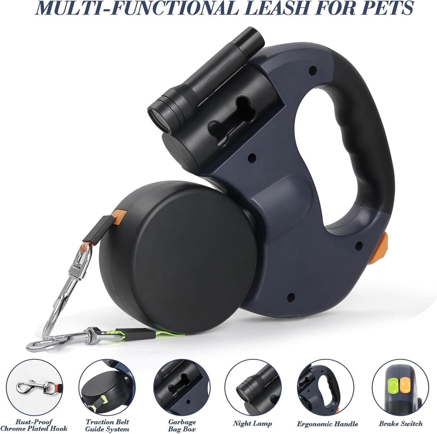 Wigzi - 2025 Edition - 2 Dog Retractable Leash – Featuring Our Incredible Silicone Gel Handle - No Tangle Engineering. Each Dog 50 lb up to 10 ft Distance....